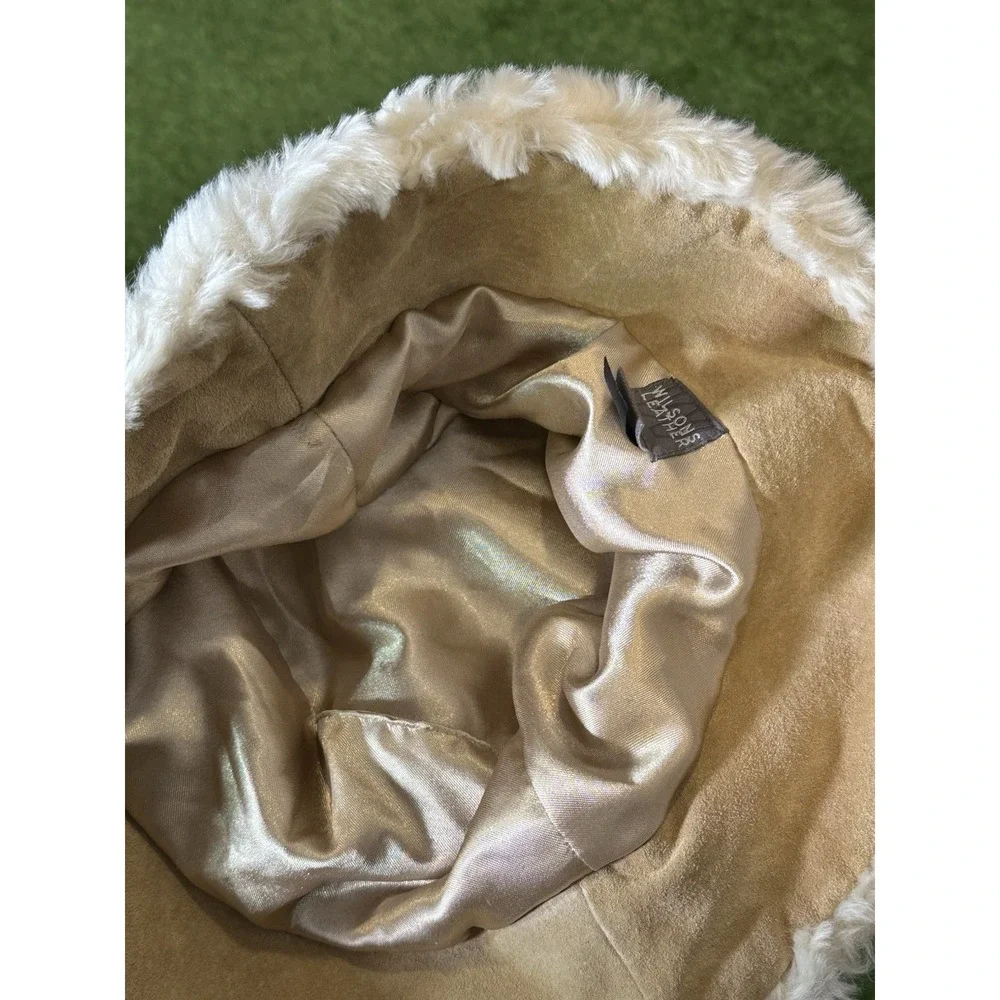 Wilsons Leather‎ Bucket Hat Cap S/M Tan Sherpa Lined Suede Leather